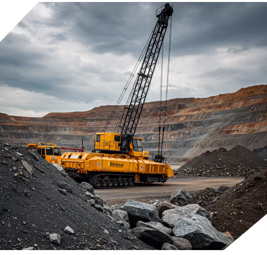 Yellow tracked crane, possibly a Weserhütte SW 530, operating amongst piles of excavated rock in a mining environment.